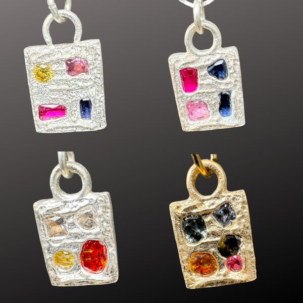 Windows x 3 - Silver and synthetic sapphires pendant necklaces