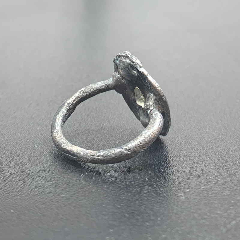 Weird - Sterling silver oxidised and natural sapphire ring
