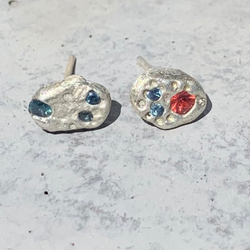 Drawn - Silver and sapphire stud earrings