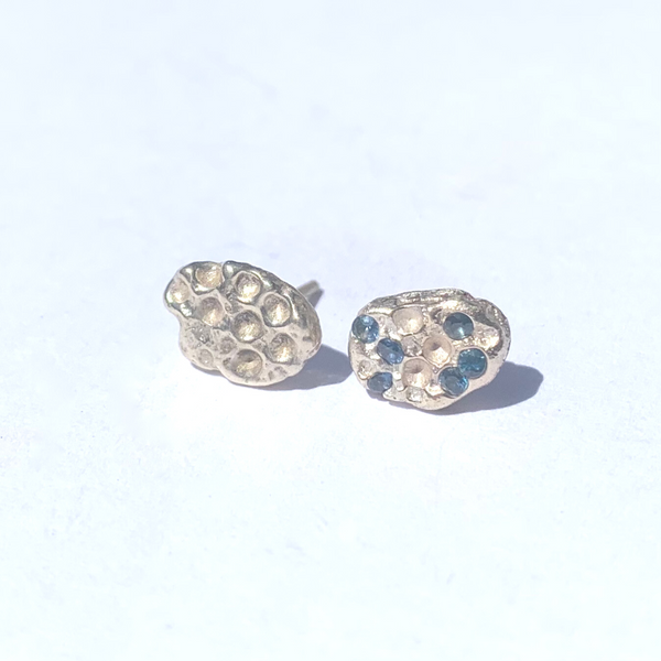 Sea Urchin - 9k gold and sapphire stud earrings