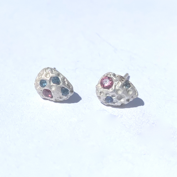 Tears - Silver and sapphire stud earrings