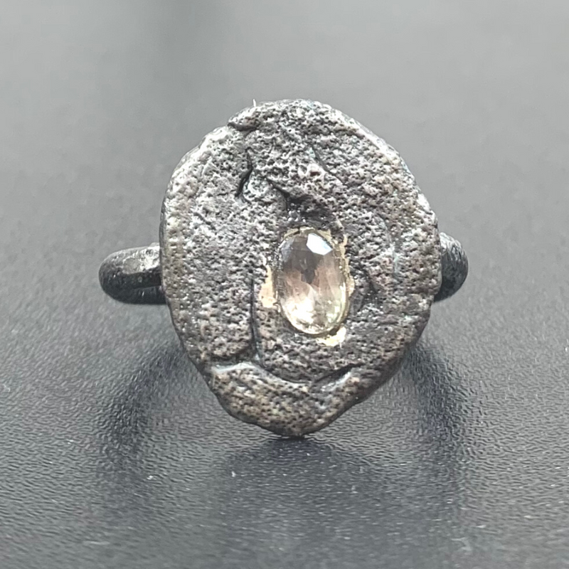 Weird - Sterling silver oxidised and natural sapphire ring