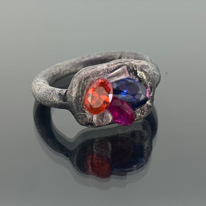 Sticky - Sterling silver synthetic sapphire & cubic zirconia ring