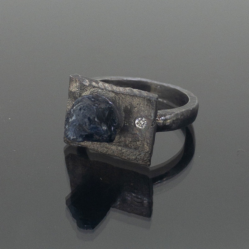 Irregular - Sterling silver sapphire and diamond ring