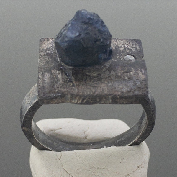 Irregular - Sterling silver sapphire and diamond ring