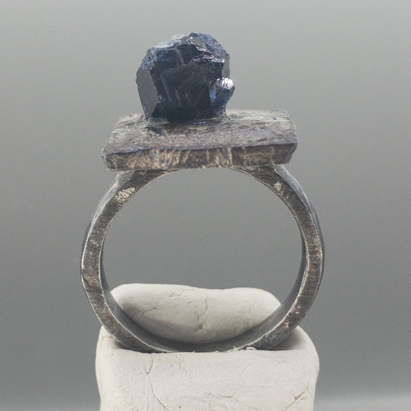 Sterling silver sapphire and diamond ring