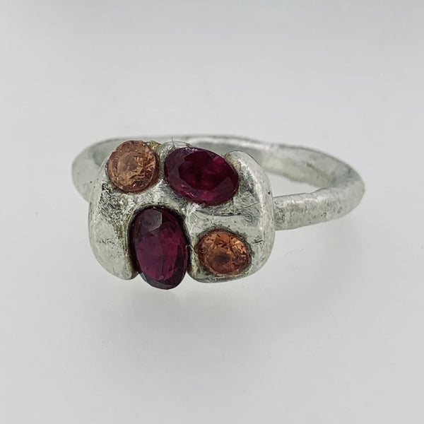 Hot - Sterling silver and synthetic sapphires and rubies ring