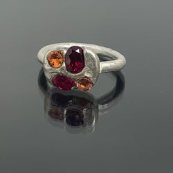 Hot - Sterling silver and synthetic sapphires and rubies ring