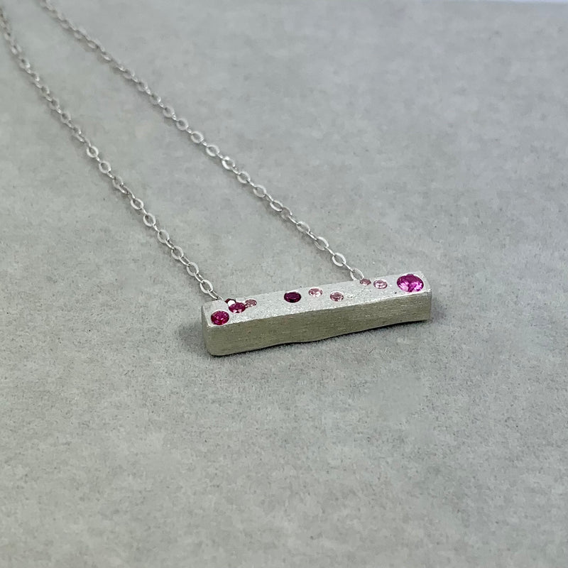 Twinkle - Silver and synthetic sapphire bar pendant necklace