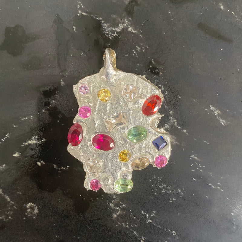 Rainbow - Silver and synthetic sapphire pendant necklace