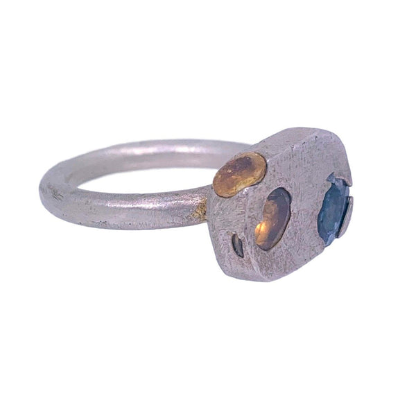 Shibuichi metal & sapphire ring