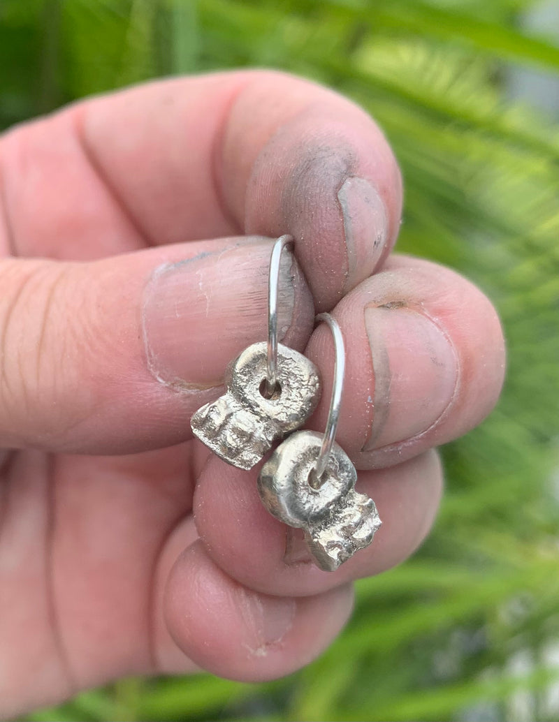 Aztec - Silver drop hoop earrings