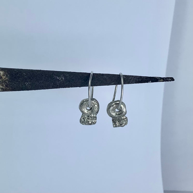 Aztec - Silver drop hoop earrings