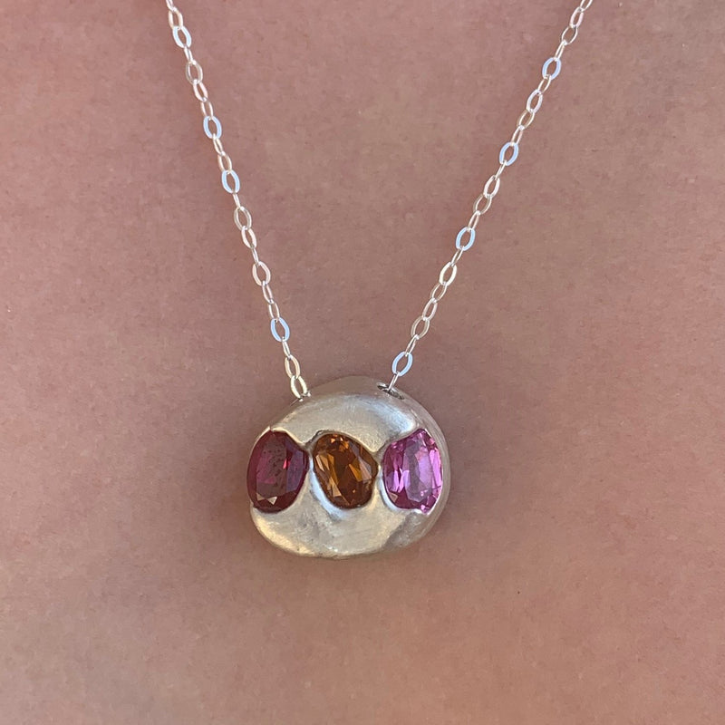 Sterling silver, sapphire and ruby pendant necklace