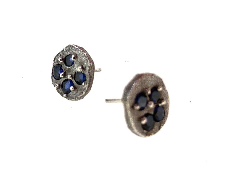 Pop - Sterling silver and synthetic sapphire earring studs