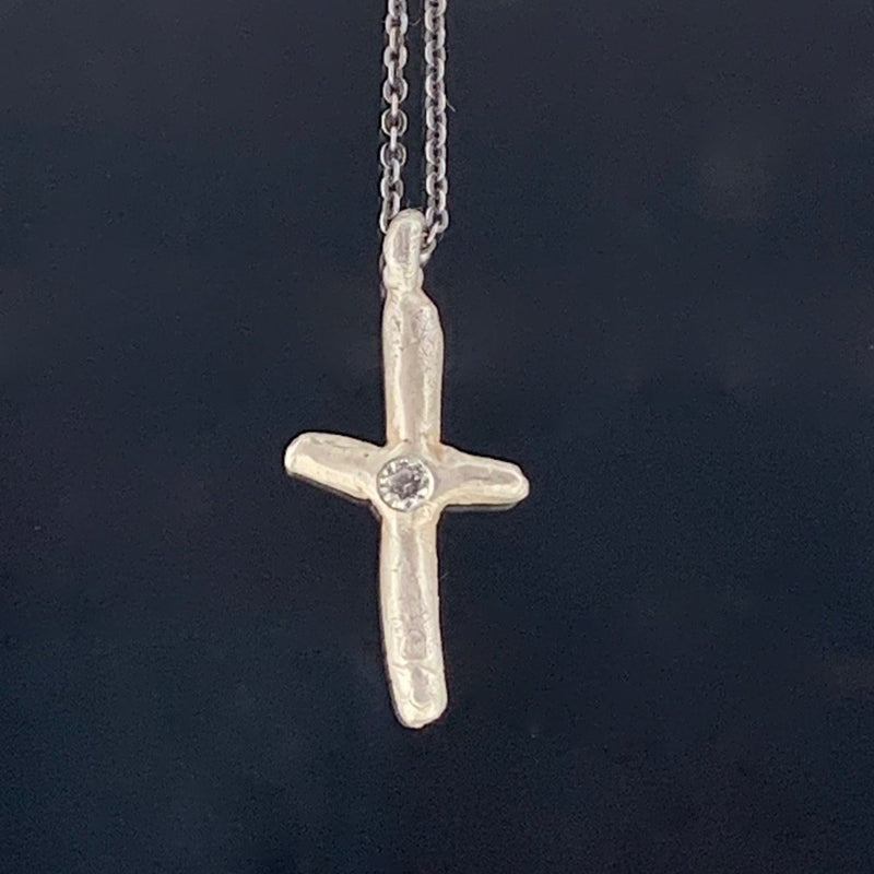 Carol - Sterling silver and CZ cross pendant necklace