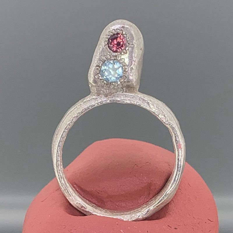 Correct Assumptions -  Sterling silver & aquamarine, garnet ring