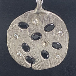 Sterling silver, synthetic sapphire & cubic zirconia large pendant