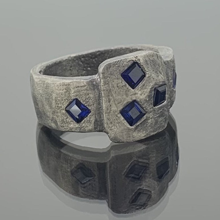 Bob - Oxidised silver & sapphire ring