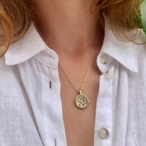 Autumnal - Silver/bronze sapphire pendant necklace
