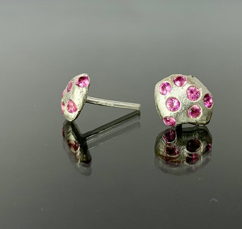 Spring - Silver and synthetic pink sapphire stud earrings