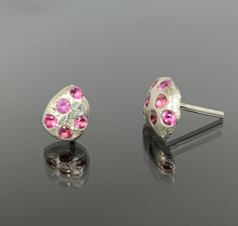Spring - Silver and synthetic pink sapphire stud earrings