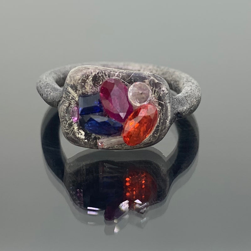 Sticky - Sterling silver synthetic sapphire & cubic zirconia ring