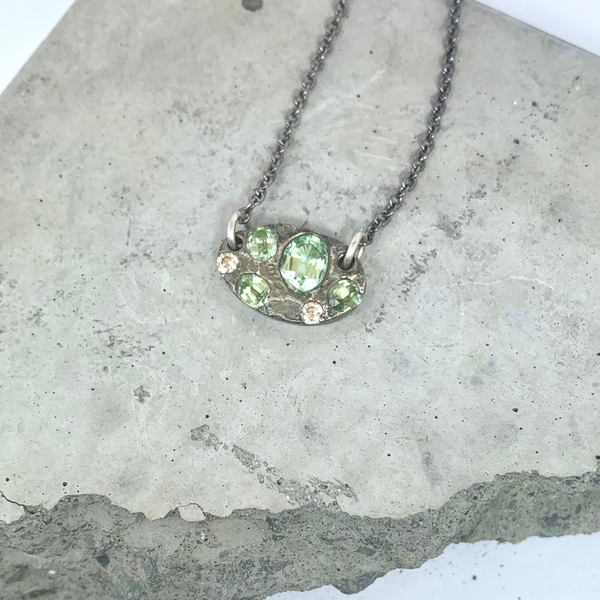 Leafy - Silver and synthetic sapphires and CZ pendant necklace