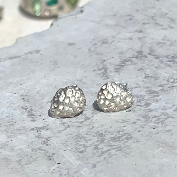 Tear Drops - Silver dotty textured stud earrings